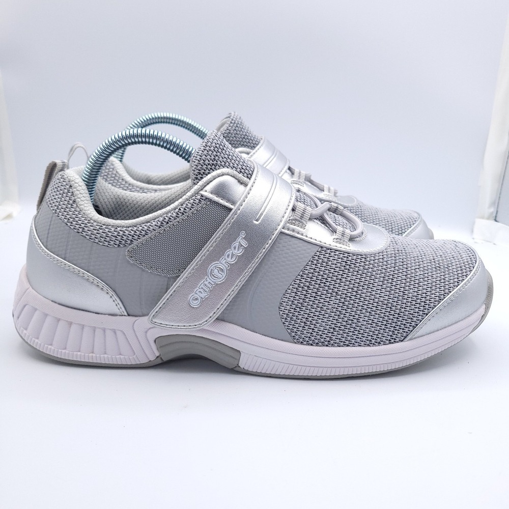 Orthofeet Shoes Womens 10 2E Wide Joelle Comfort Walking Sneakers Metallic Gray